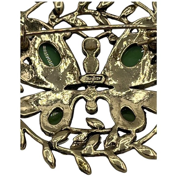 Vtg Monet Multi Colored Rhinestones & Green Faceted Cabochons Butterfly Brooch - Picture 3 of 6
